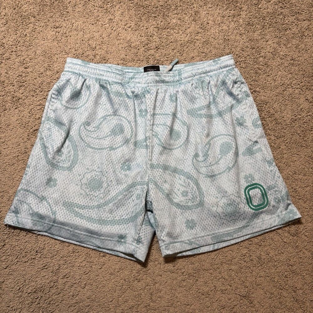 Overtime Brand Paisley All Over Print Mesh Shorts Light Blue Men’s L Athletic